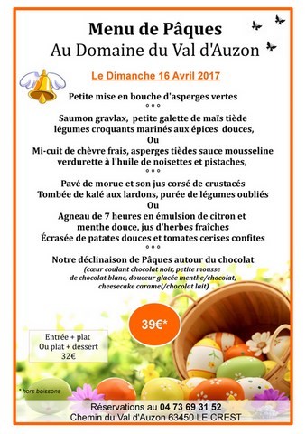 menu de pâques 2017