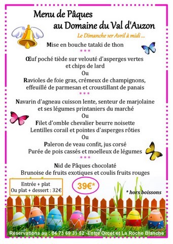 Menu de pâques 2018